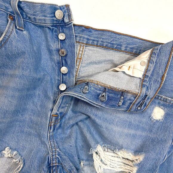 LEVIS 501 Button Fly Coastal Cowgirl Summer Grunge Festival Shorts Raw Hem 30" - Picture 5 of 7